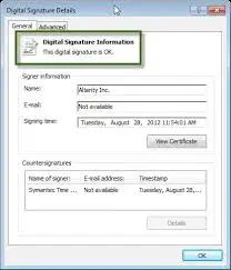 Digital Signature Details window